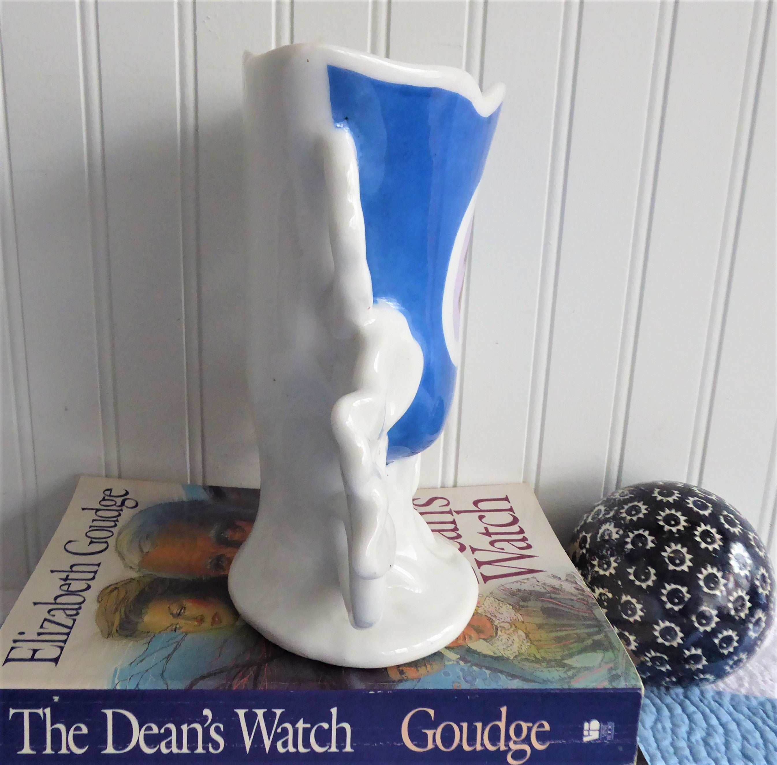 Antique Victorian Portrait Spill Vase - 1880s German Flatback Mantel Vase with Elegant Lady in Hat - Perfect for Fireplace Decor & Victorian Home Accents