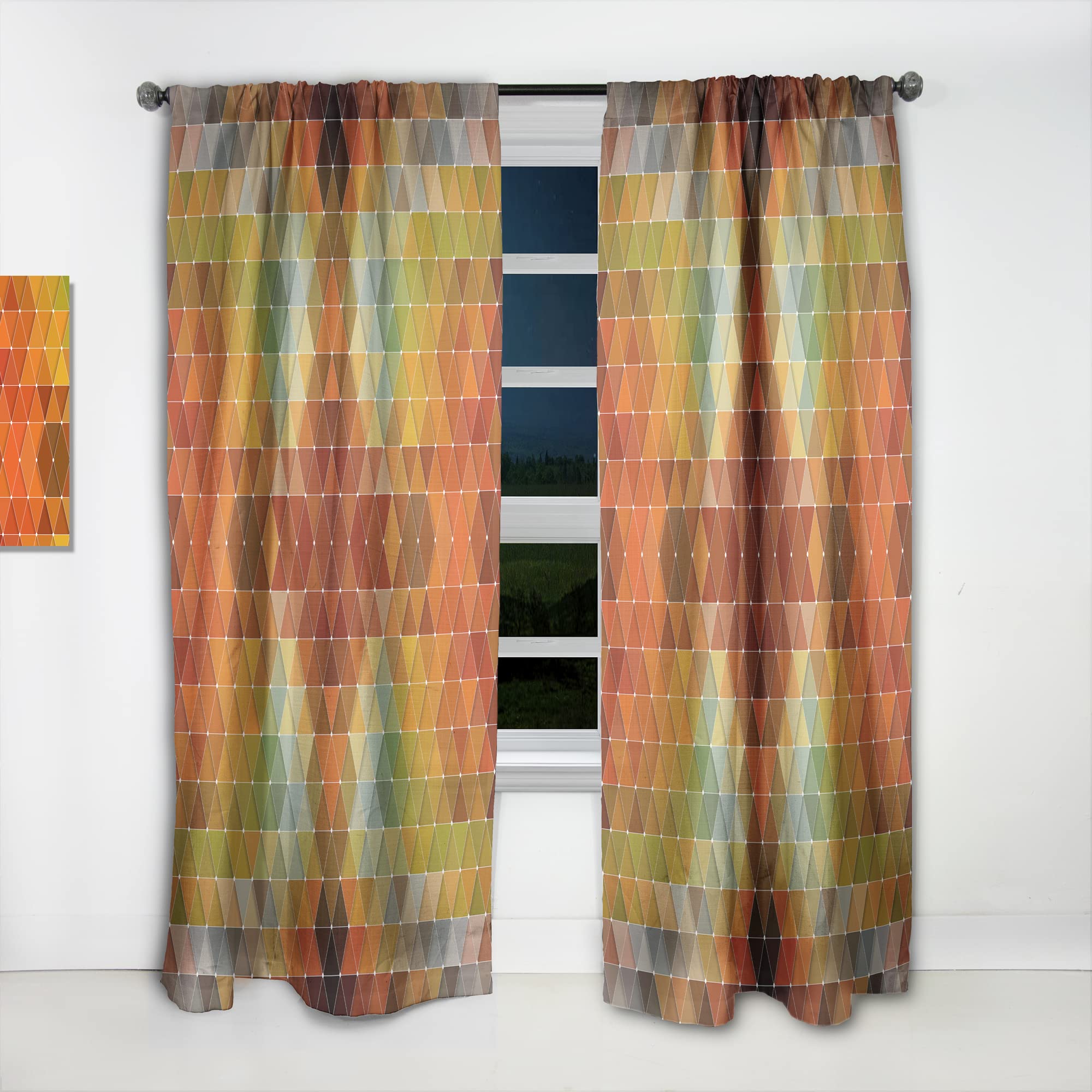 DesignQ Geometric Triangle Pattern Curtains - Red, Gray & Green Thermal Insulated Drapes for Bedroom & Living Room - Single Panel 52x120 Inches - Perfect for Modern Home Decor & Sunlight Control