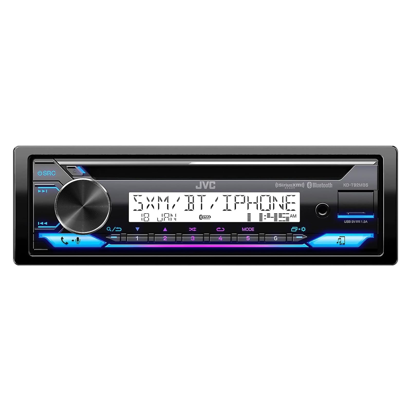 JVC Single DIN Marine Stereo Receiver with USB, Bluetooth, CD Player & White Cover - 2X 3.5