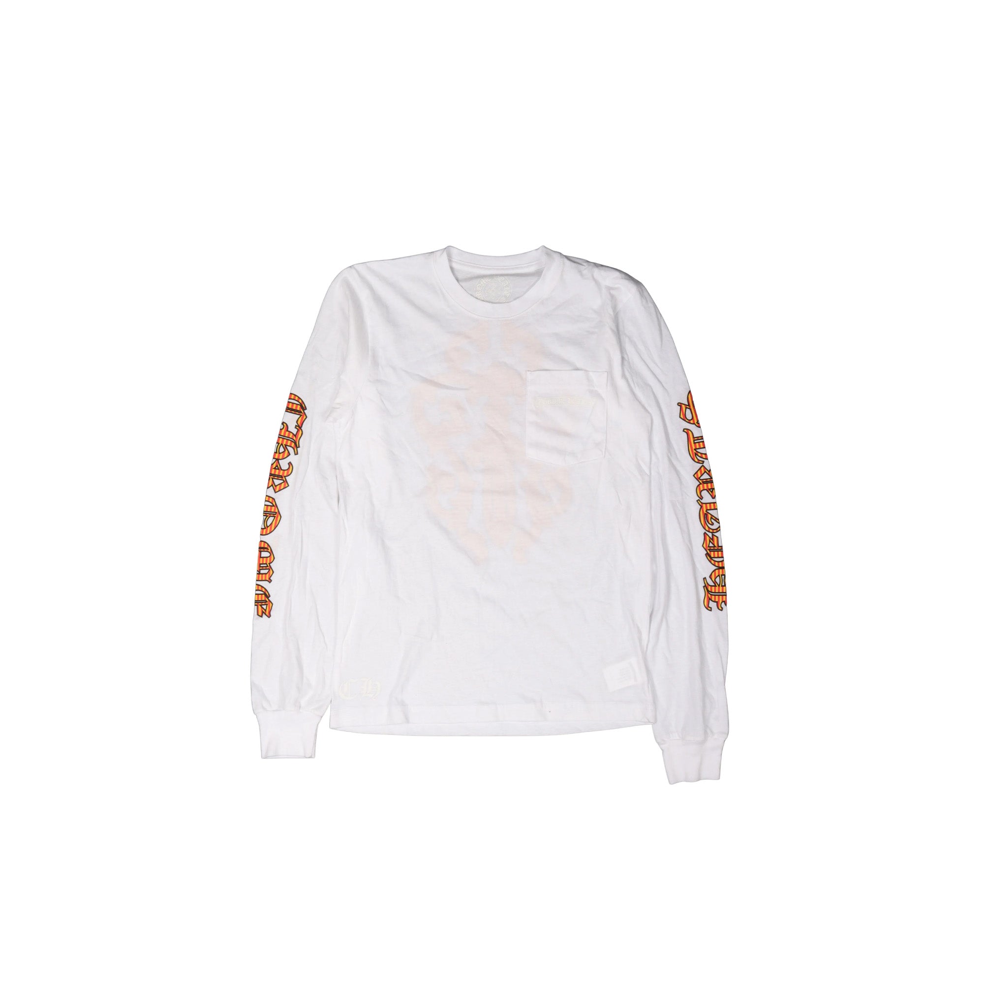 Chrome Hearts Long Sleeve Striped Pocket T-Shirt for Men - White & Yellow Casual Streetwear Top for Everyday Wear & Fashion Outfits