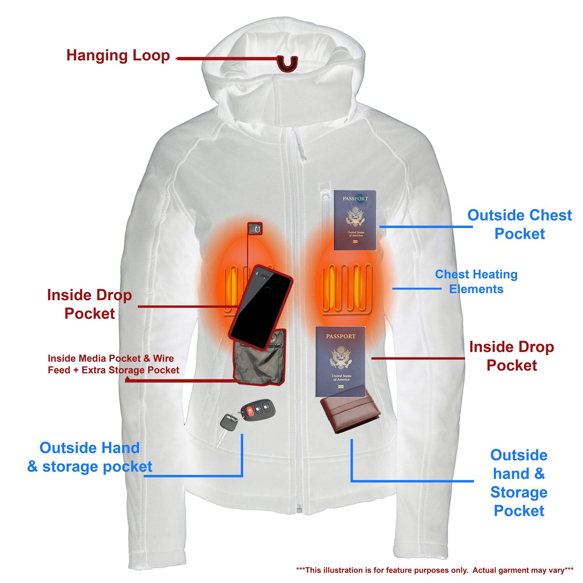 Nexgen Heat Milwaukee Leather Women's Soft Shell Heated Racing Jacket with Detachable Hood - Winter Motorcycle Riding, Outdoor Sports & Cold Weather Protection