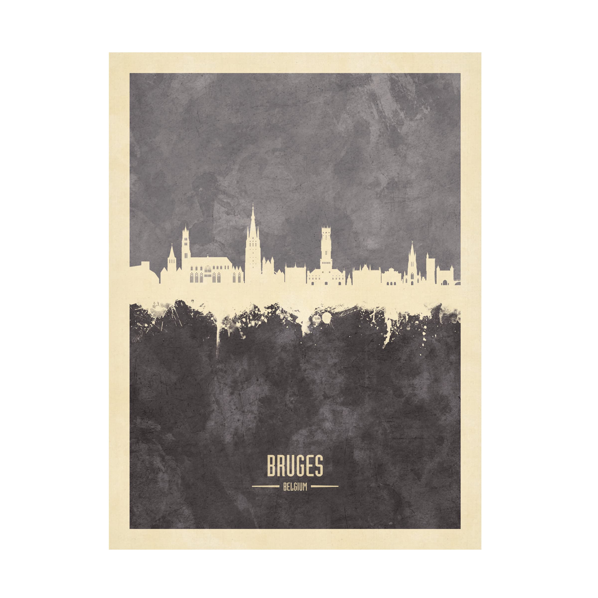 Michael Tompsett 'Bruges Belgium Skyline Gray' Canvas Wall Art Print - Modern Home & Office Decor for Living Room, Bedroom, or Gallery Display