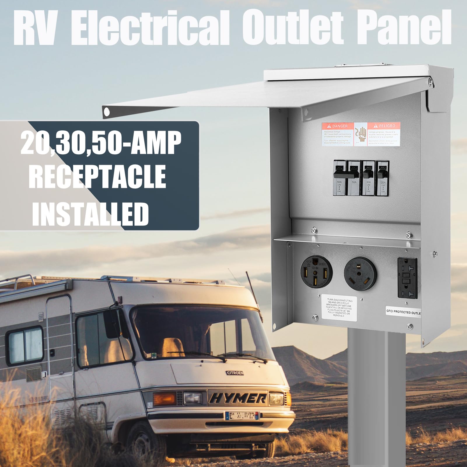 Weatherproof 30/50 Amp RV Power Outlet Box with 20A GFCI - Outdoor Electrical Panel for Campers, Motorhomes & Generators - Perfect for RV Parks, Campgrounds & Emergency Power Backup