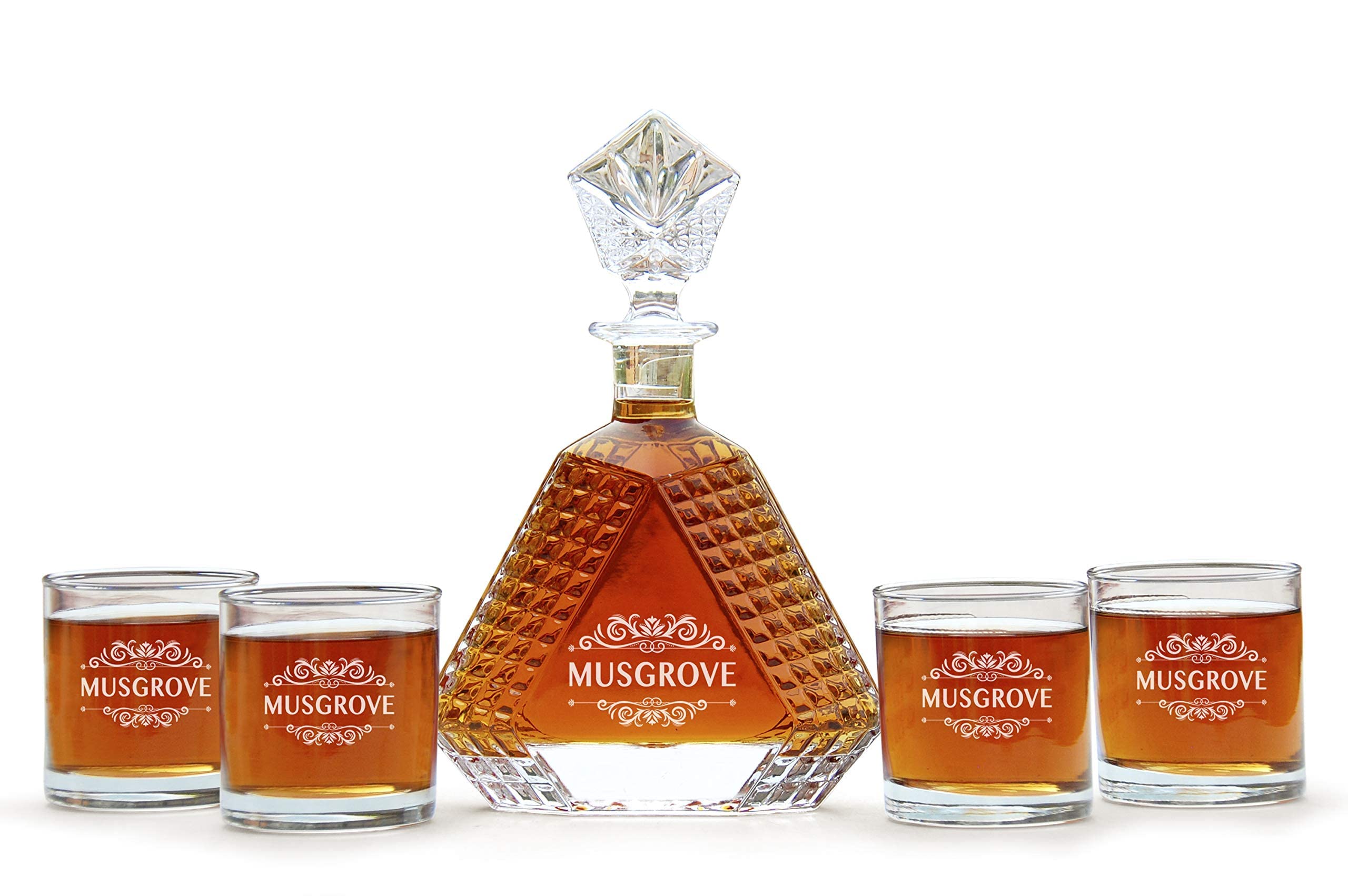 Premium Engraved Scotch Decanter Set with Glasses - Personalized Whiskey Decanter Gift Set for Men - Elegant Barware for Home, Office & Special Occasions