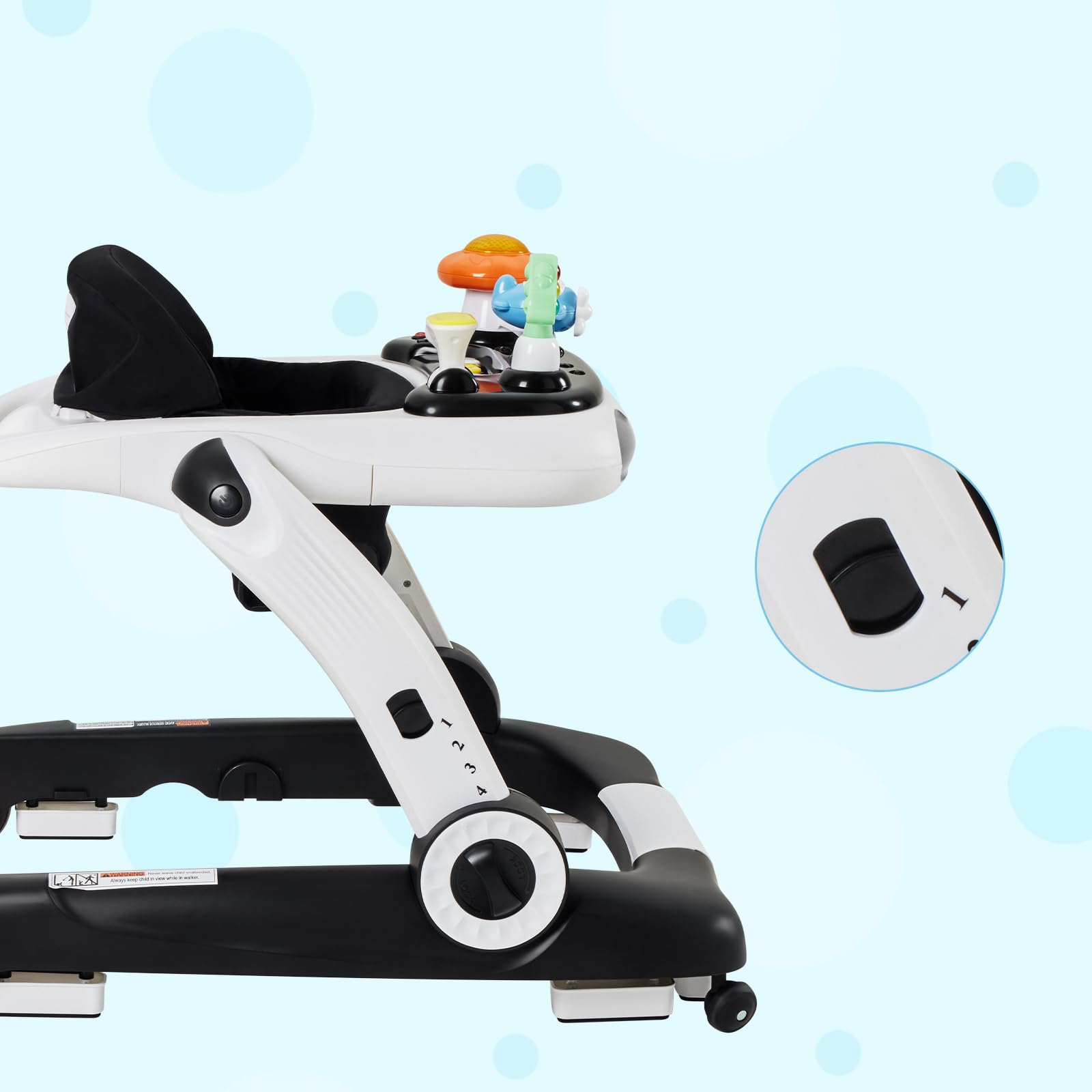 4-Gear Height Adjustable Baby Walker with Wheels - 5-in-1 Activity Center with Music & Lights - Safe Push Walker for Infants 6-18 Months (Adjustable Speed) - Perfect for Learning to Walk, Playtime & Early Development