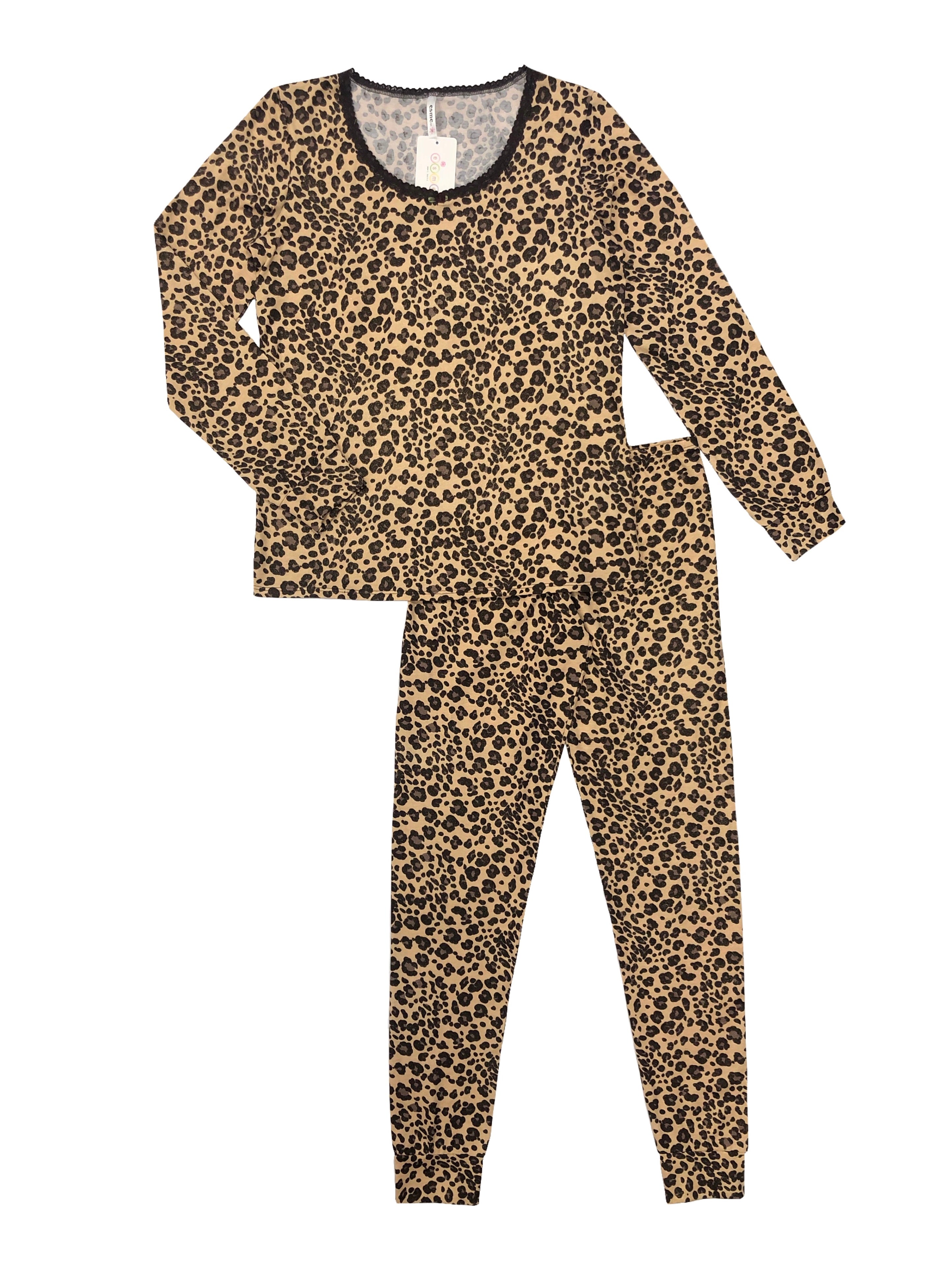 Shimmer Leopard Print Full Length Loungewear Set for Women - Soft & Comfortable Pajama Set, Perfect for Sleepwear, Yoga, and Relaxing at Home