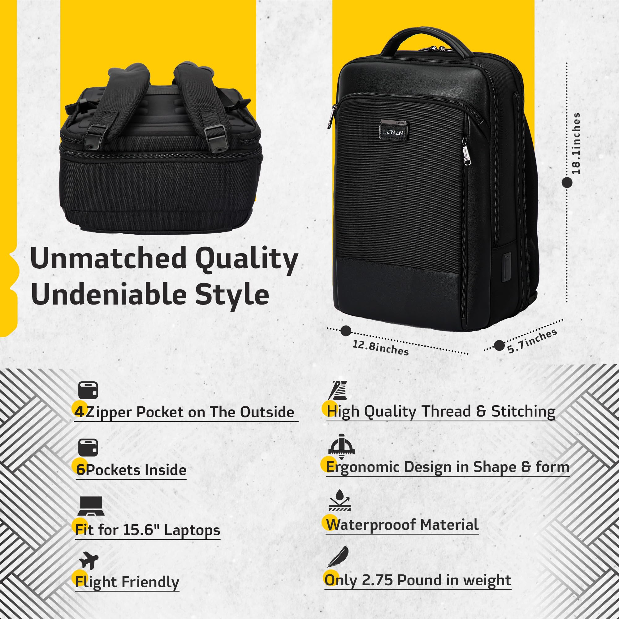 Laptop Business Backpack for Men & Women - Durable Nylon Work Backpack with USB Charging Port, Anti-Theft Pocket, Multiple Compartments, Fits 15.6 Inch Laptop - Ideal for Office, Travel, and Daily Commute