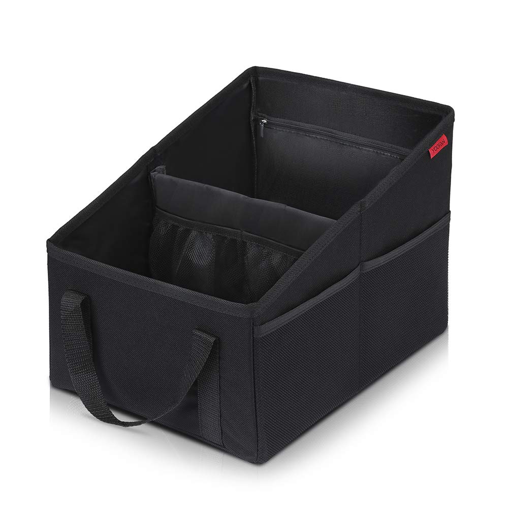 YOOFAN Car Seat Organizer - Collapsible Backseat & Front Seat Storage Organizer with 4 Cup Holders & Seat Belt | Perfect for Kids Toys, Snacks & Travel Essentials | Ideal for Road Trips, Family Outings & Daily Commutes