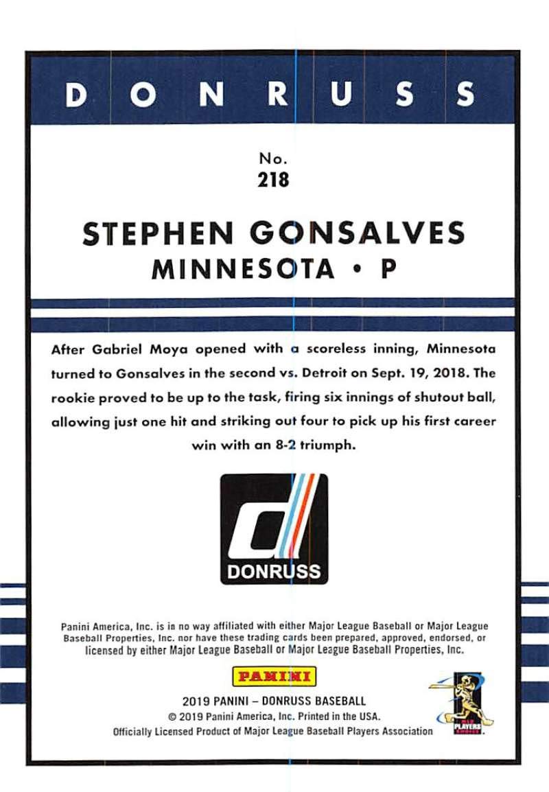 2019 Donruss Baseball #218 Stephen Gonsalves Twins Card - Collectible Sports Memorabilia for Fans