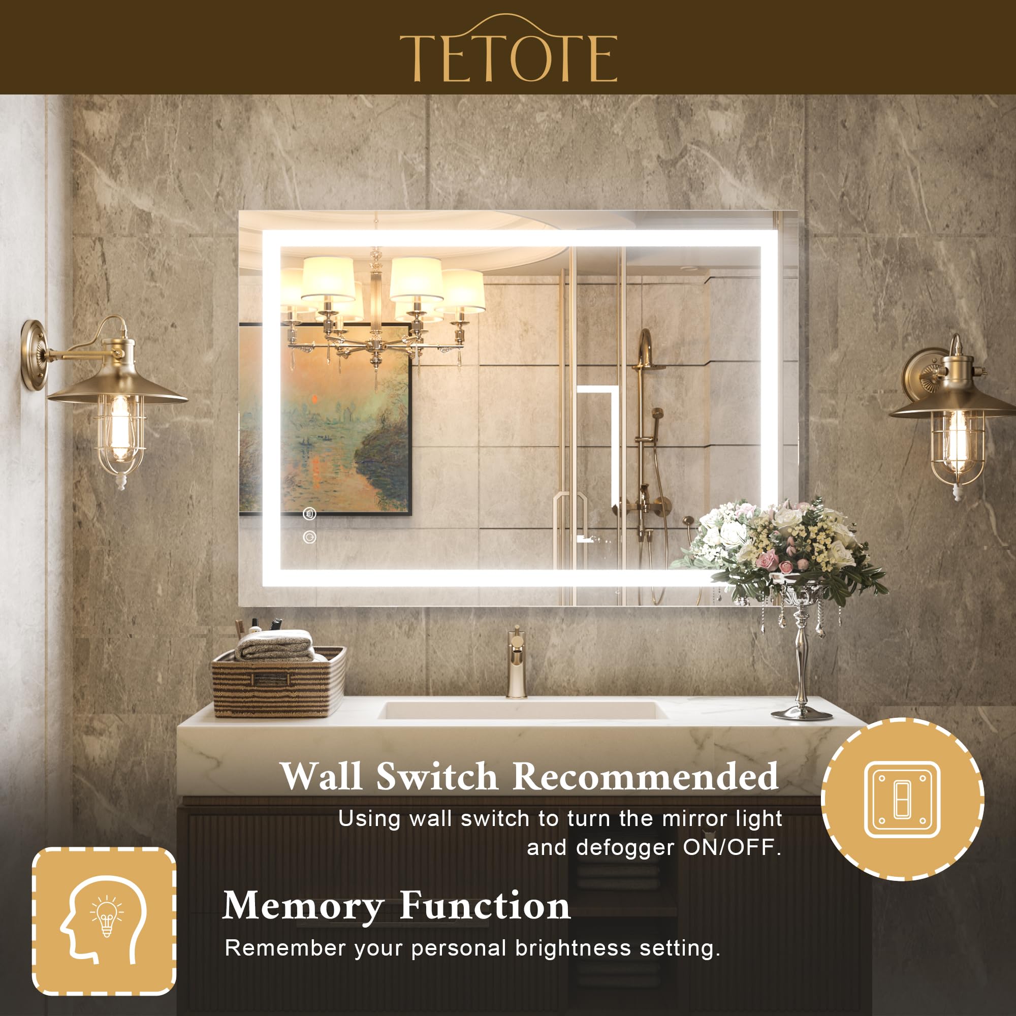 30 x 36 Inch LED Bathroom Mirror with Dimmable Lights - Anti-Fog Vanity Mirror for Makeup - Wall Mounted Modern Lighted Mirror with Tempered Glass - Perfect for Home Spa, Dressing Room & Luxury Bathroom Decor