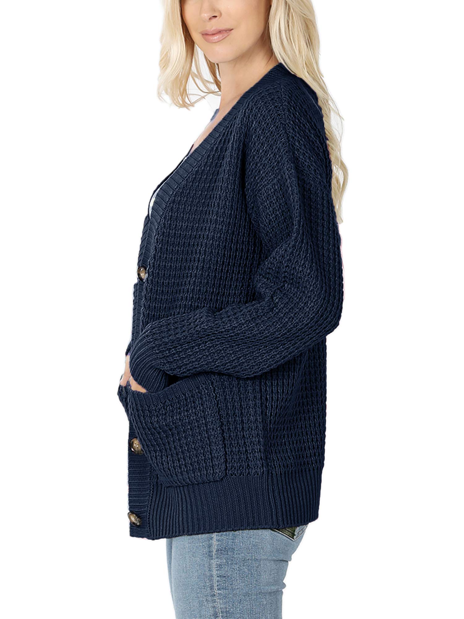 KOGMO Women's Waffle Knit Button Front Cardigan with Pockets - Cozy Fall Winter Sweater for Casual Outfits & Layering