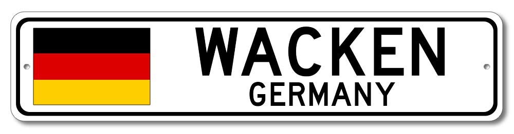 Wacken Germany Metal Street Sign - 4x18 Inch German Flag Bar Pub Wall Decor, Personalized Man Cave Sign, German City Novelty Sign for Home, Office & Outdoor Use