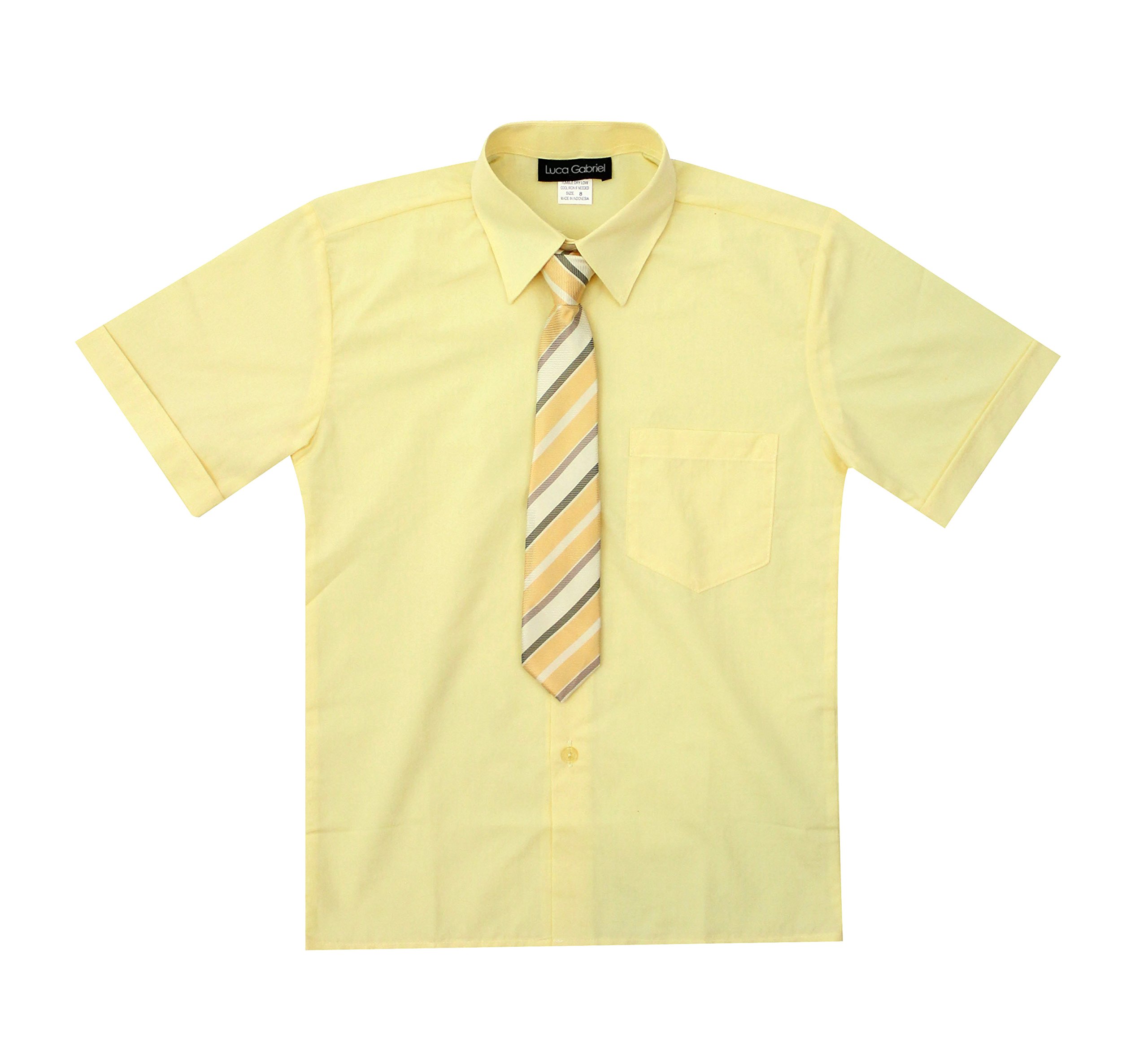 Luca Gabriel Boys' Short Sleeve Formal Dress Shirt & Tie Set - Toddler Button Down Shirt for Weddings, Parties & Special Occasions