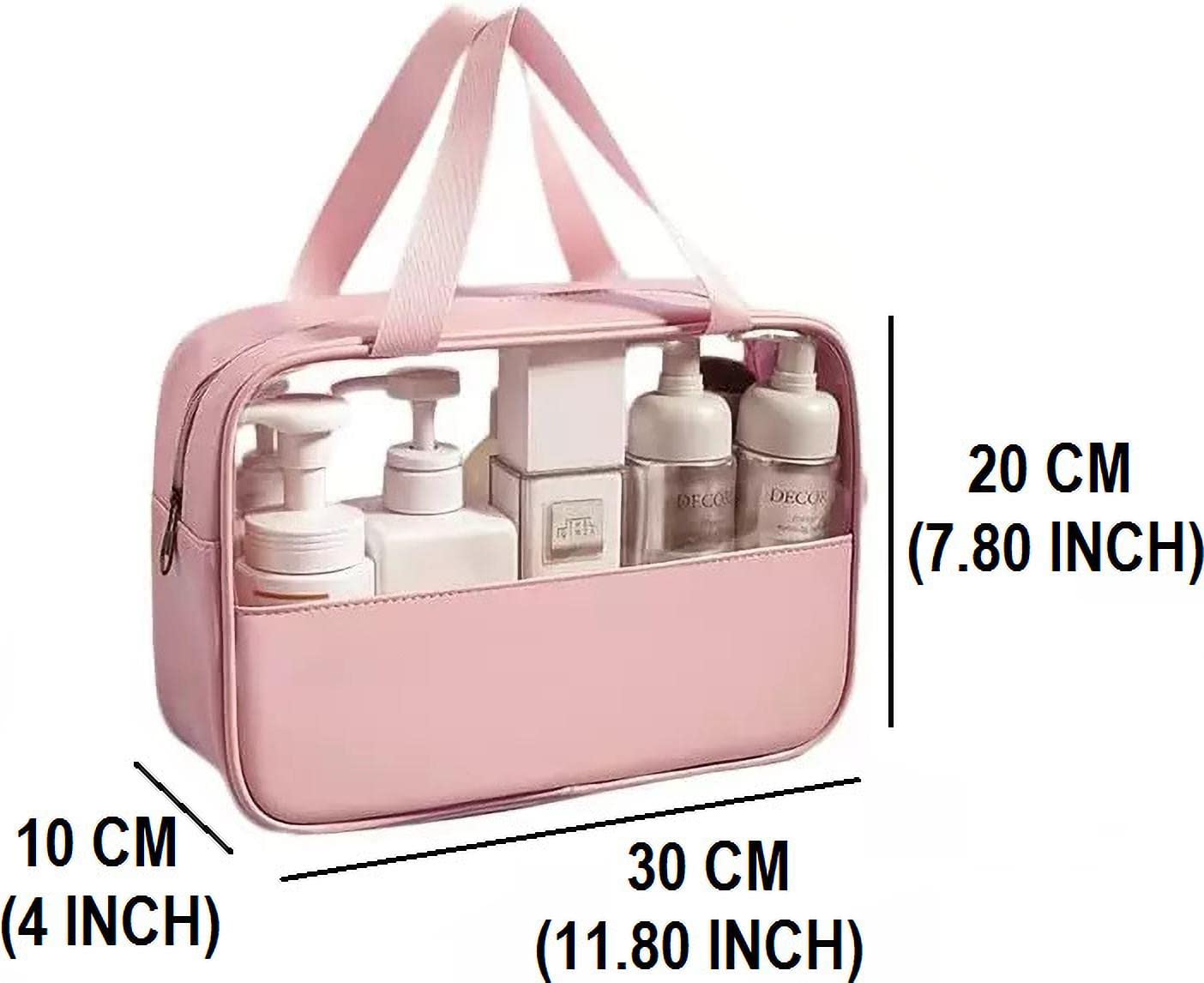 Luxula Clear PVC Travel Cosmetic Bag - Waterproof Makeup Organizer & Toiletry Pouch for Women & Girls (Pink, Large Size) - Perfect for Air Travel, Gym, Beach & Daily Essentials Storage