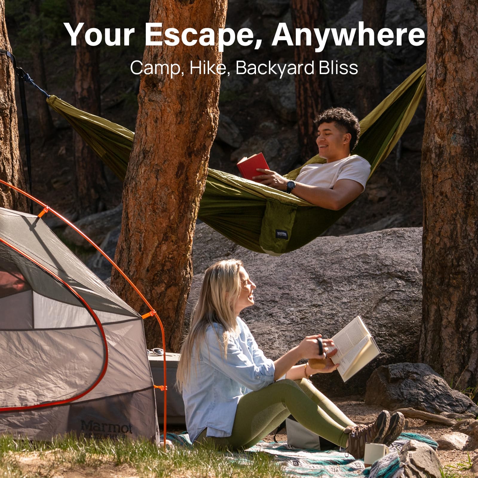 Kootek Portable Camping Hammock - Lightweight Double & Single Hammock with Tree Straps - Perfect for Outdoor Adventures, Hiking, Beach Trips & Backpacking - Essential Camping Gear for Travel