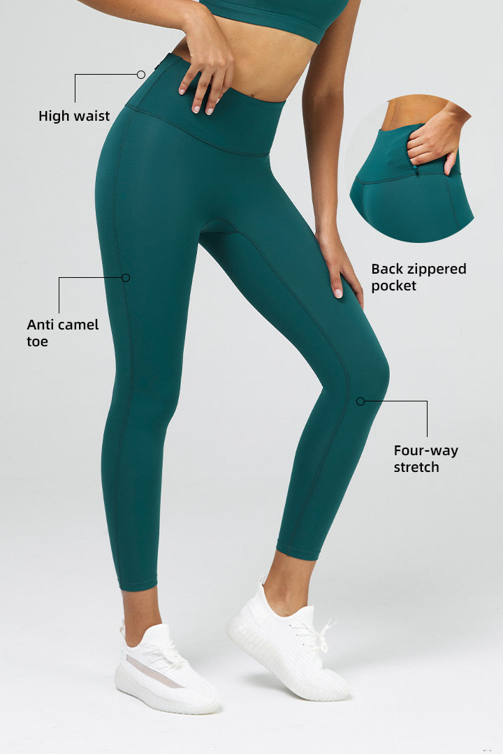FlexEase™ High-Waisted 7/8 Workout Leggings with Zip Pocket - Yoga, Running & Gym Fitness Compression Pants for Women