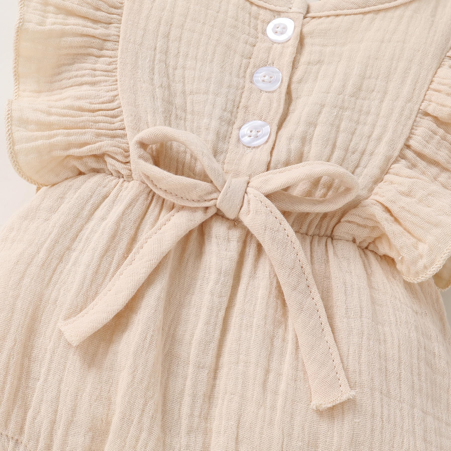 YOUNGER TREE Baby Girl Ruffled Sleeveless Romper - Soft Cotton Linen Summer Jumpsuit for Toddlers | Perfect for Beach, Playdates & Outdoor Activities