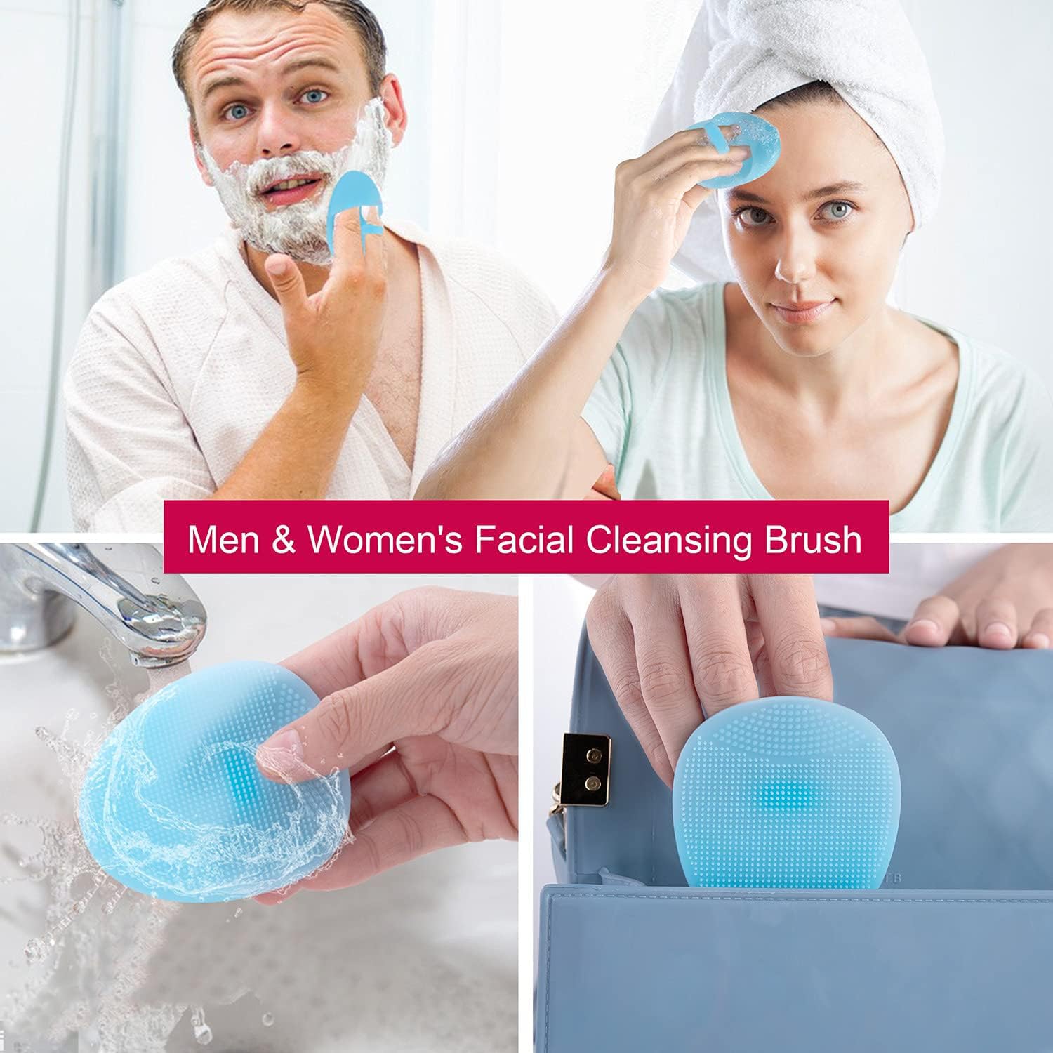 VOUM Silicone Face Scrubber & Exfoliator Brush - Soft Facial Cleansing Brush for Blackhead Removal, Acne Treatment & Pore Deep Cleaning - Gentle Skin Care Tool for Men & Women (Pack of 2) - Perfect for Daily Skincare Routine & Travel Essentials