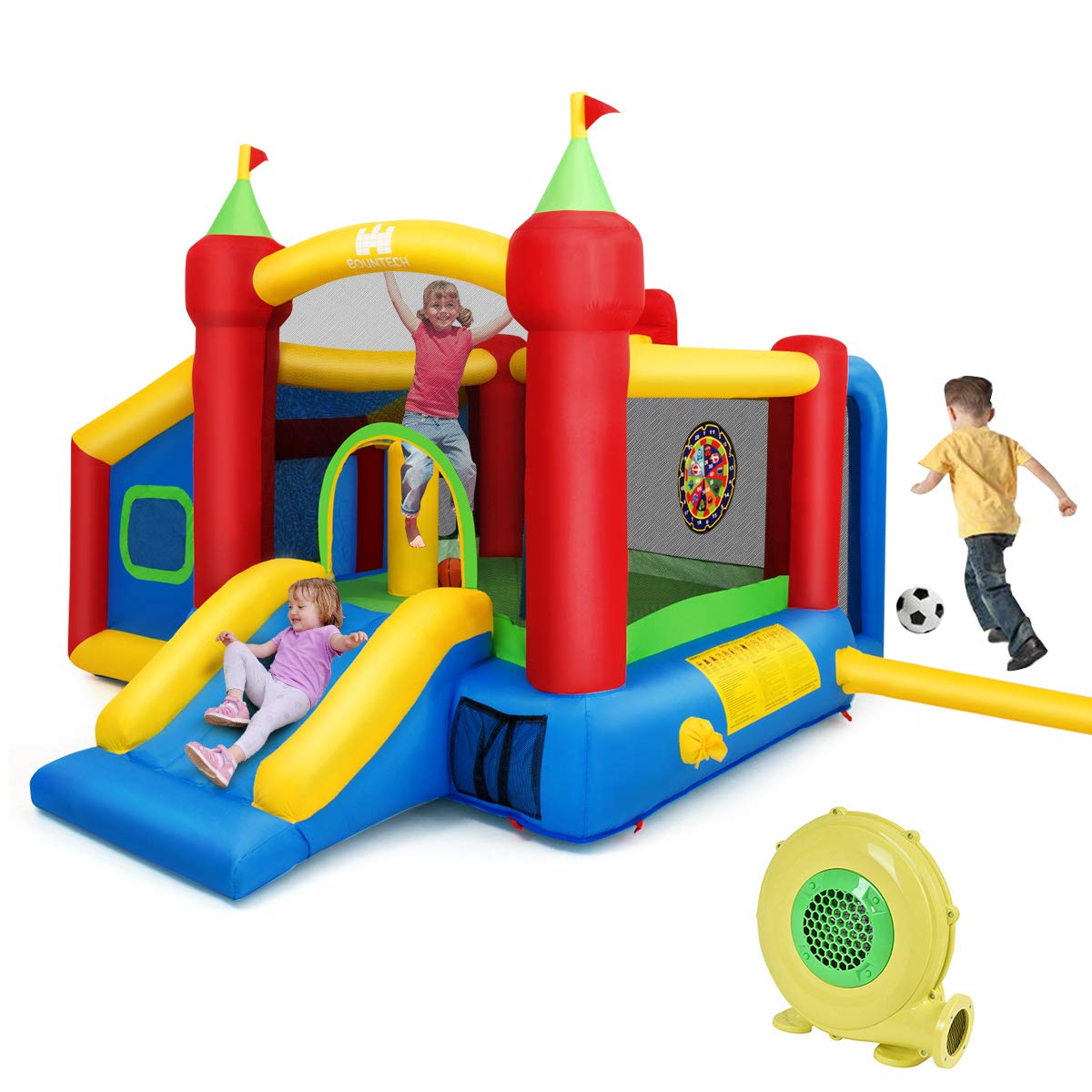 **Costzon 7-in-1 Inflatable Bounce House for Kids - Indoor & Outdoor Jump Castle with Football, Basketball Rim & 100 Ocean Balls - Includes Blower - Perfect for Birthday Parties, Backyard Play & Toddler Fun**
