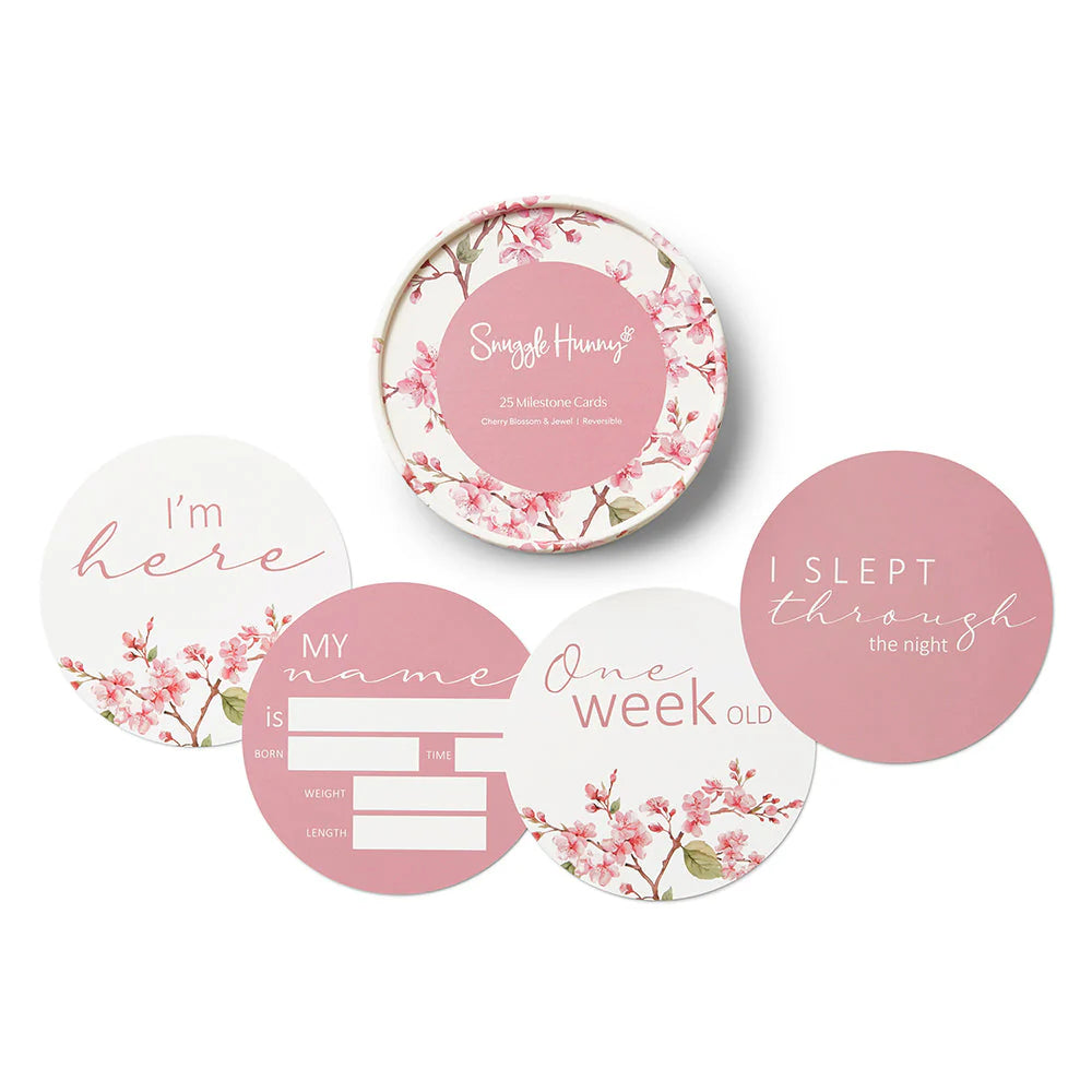 Snuggle Hunny Reversible Milestone Baby Photo Cards - Cherry Blossom & Jewel Tone Design for Newborn Photography, Baby Shower Gifts and First Year Memories