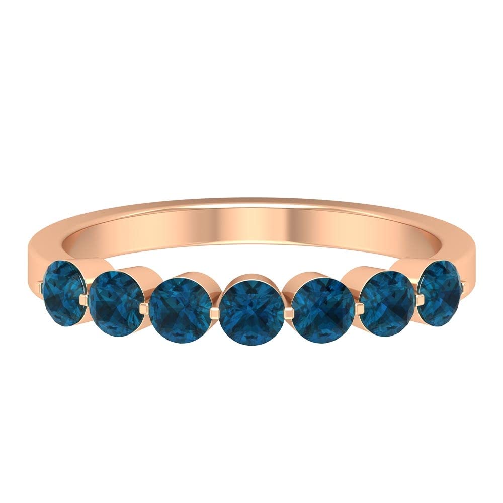 0.75 CT London Blue Topaz Ring - 14K Solid Gold Women's Half Eternity Seven Stone Ring | Elegant Jewelry Gift for Anniversary, Engagement & Special Occasions