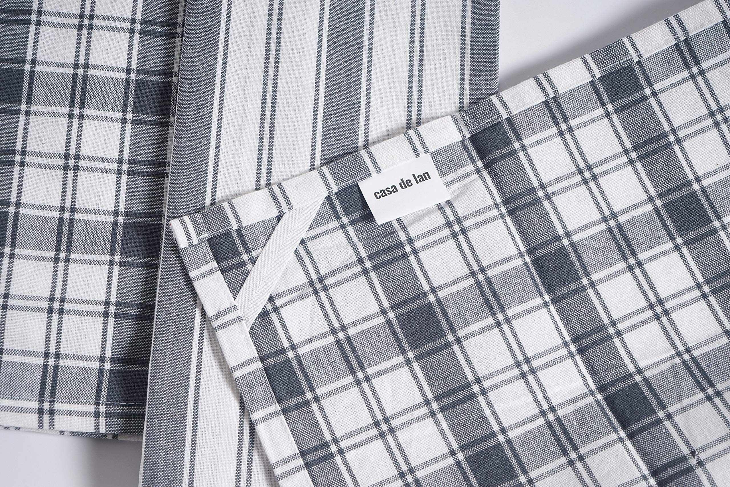 Premium 4-Pack Cotton Kitchen Towels Set - 2 Check & 2 Stripe Dish Towels - 100% Ring Spun Cotton - 18