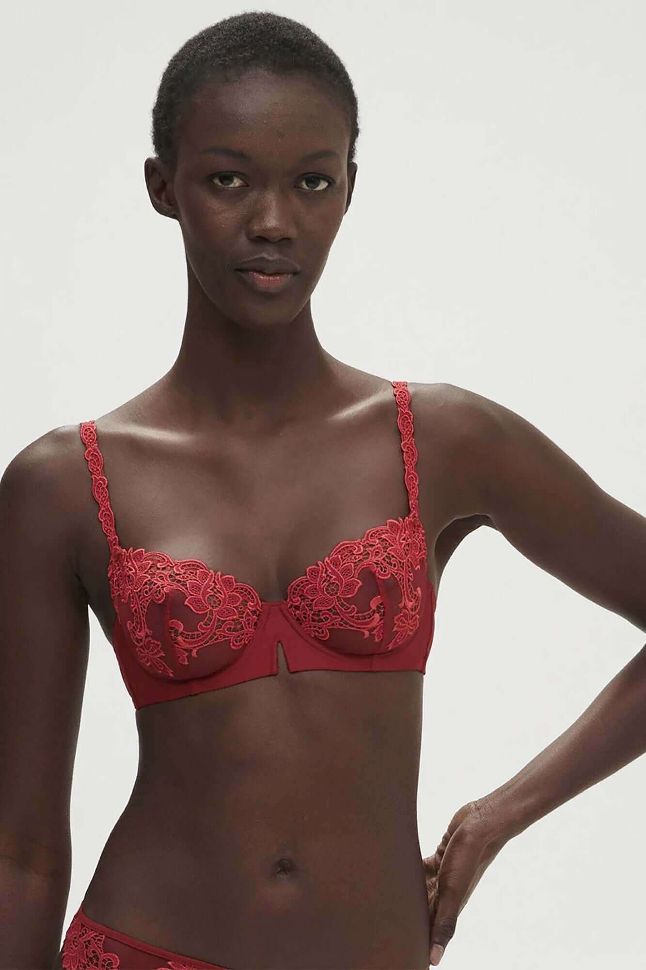 Saga Demi Cup Bra in Lipstick Red - Sexy Push Up Lingerie for Date Night & Special Occasions