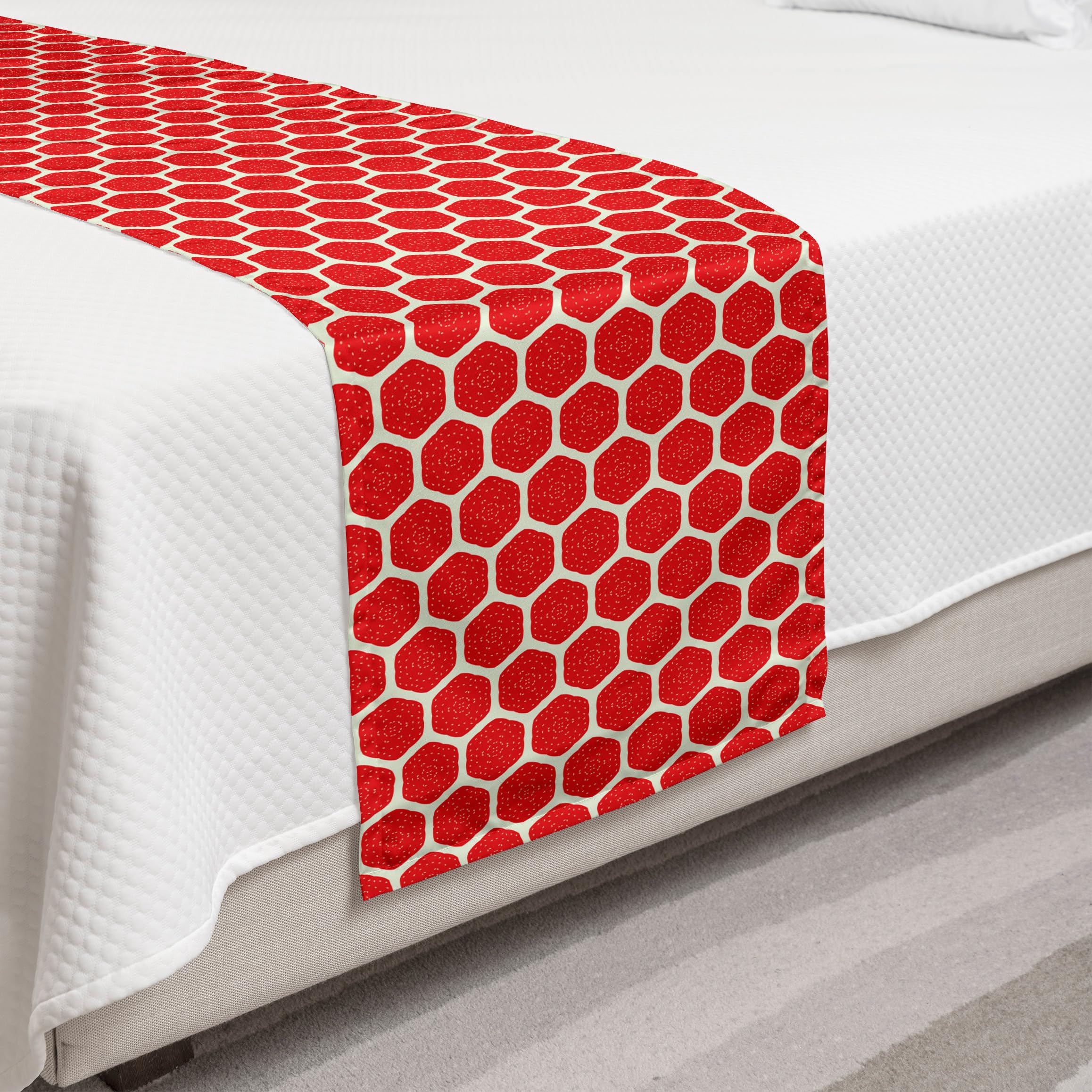 Ambesonne Abstract Bed Runner - Dotted Hexagon Strawberry Geometric Print, Decorative Accent Bed Scarf for Hotels, Homes & Guest Rooms in Mint Green & Coral | Perfect for Bedroom Decor, Wedding Accents & Luxury Hotel Styling