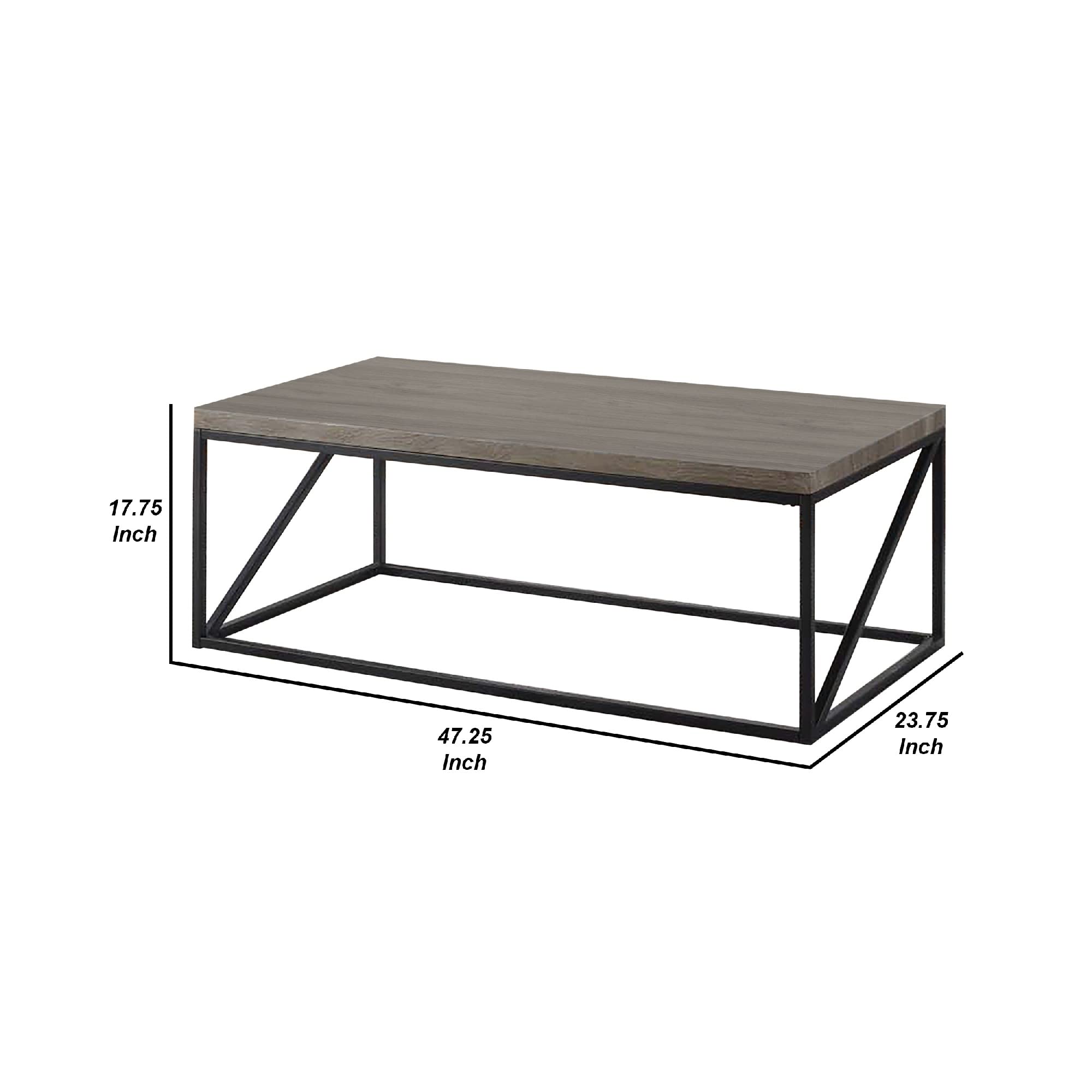 Benzara Industrial Minimalist Coffee Table with Wooden Top & Metal Base - Gray | Modern Living Room, Office & Lounge Furniture