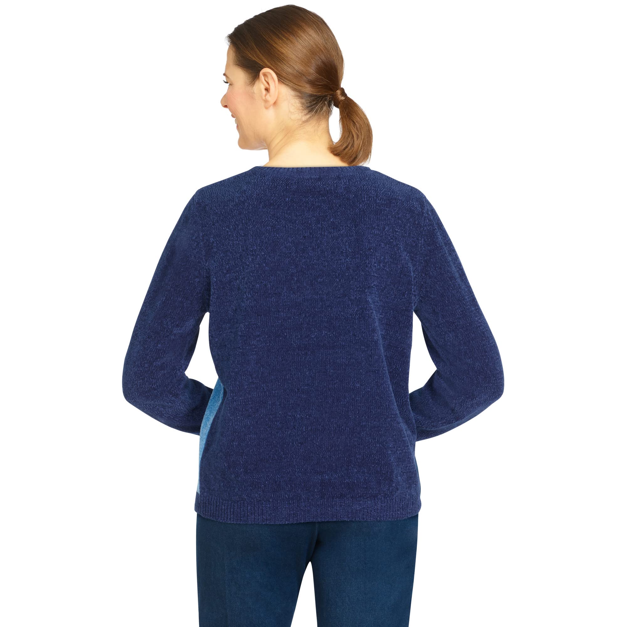 Alfred Dunner Women's Petite Chenille Colorblock Sweater - Soft Winter Pullover for Casual Wear & Holiday Outfits