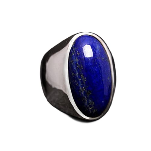 925 Sterling Silver Lapis Lazuli Ring for Men - Bold Cobalt Blue Natural Stone Signet Ring with Gold Flecks - Heavy Weight Statement Jewelry for Gifts, Weddings & Everyday Wear