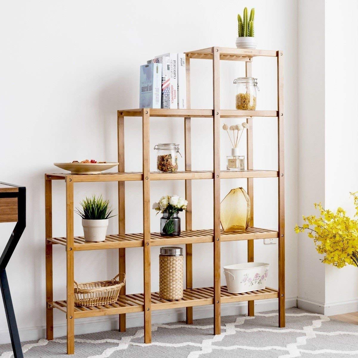 5-Tier Bamboo Wood Bookcase - Versatile Storage Shelf for Books, Plants & Home Decor | Perfect for Living Room, Bedroom & Office Organization