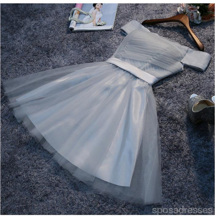 Elegant Off Shoulder Grey Tulle Short Homecoming Dress - CM515 | Perfect for Prom, Party & Special Occasions
