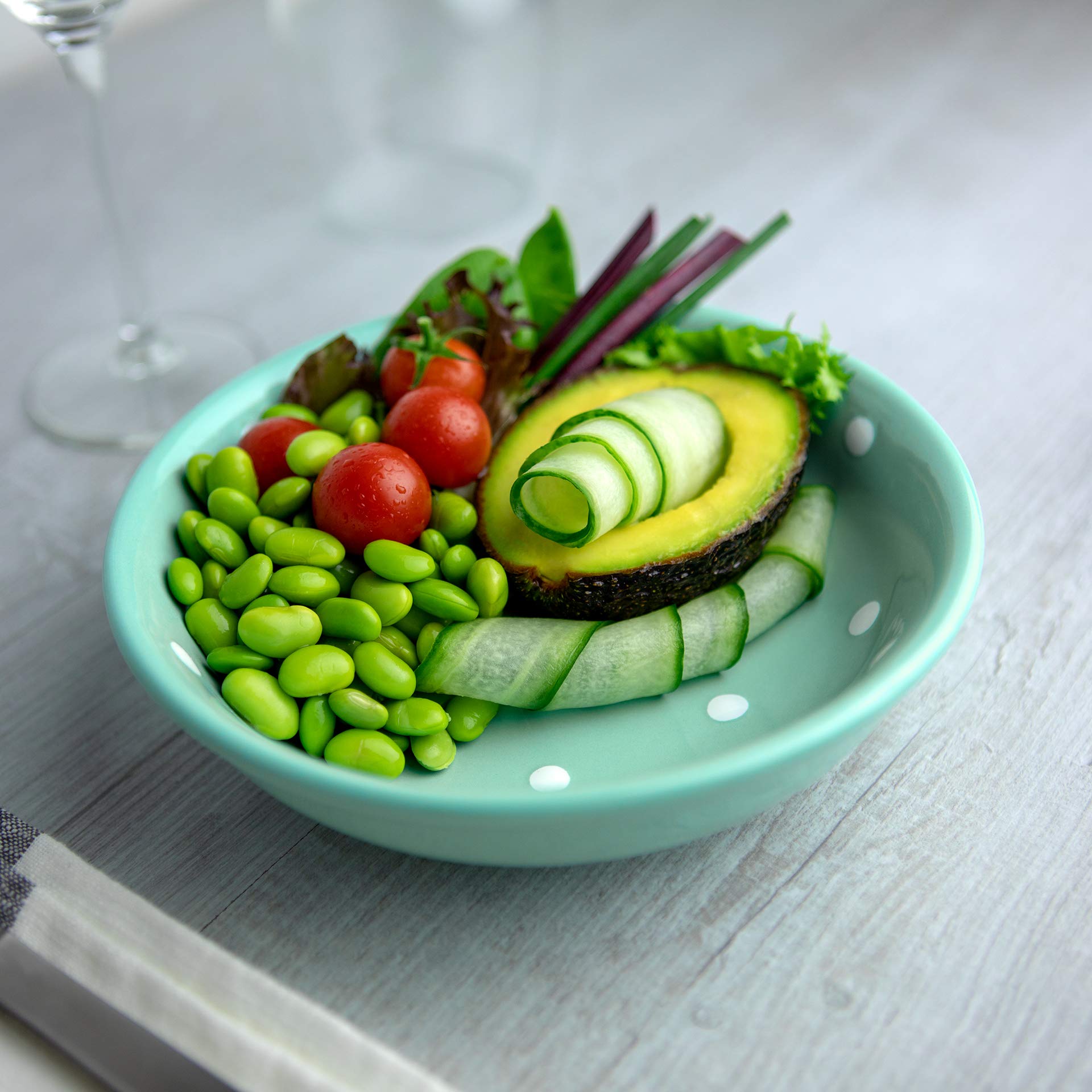 Handmade Teal Blue and White Polka Dot Glazed Ceramic Bowl - 7.3 inch (18.5cm), 14oz (400ml) for Salad, Pasta, Fruit, Cereal & Soup | Unique Dinnerware for Kitchen, Dining & Home Decor | Perfect Housewarming Gift for New Homeowners