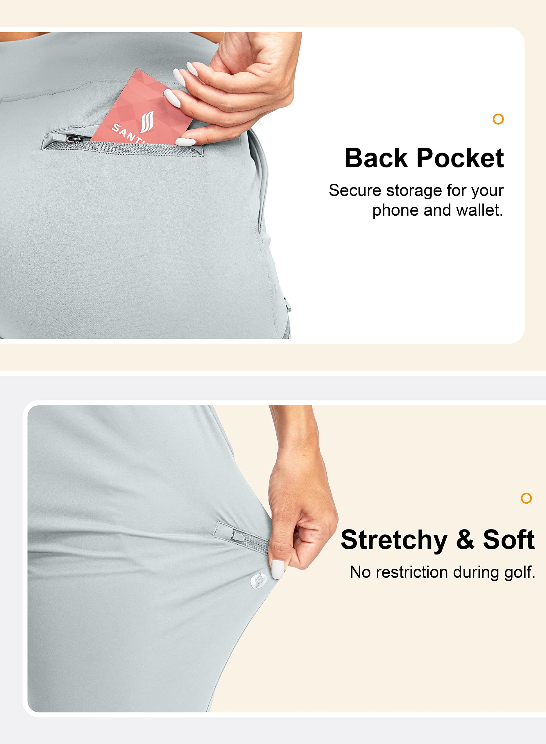 SANTINY Women's High Waist 7/8 Ankle Golf Pants with 3 Zipper Pockets - Stretchy Workout Travel Pants for Yoga, Running & Casual Wear