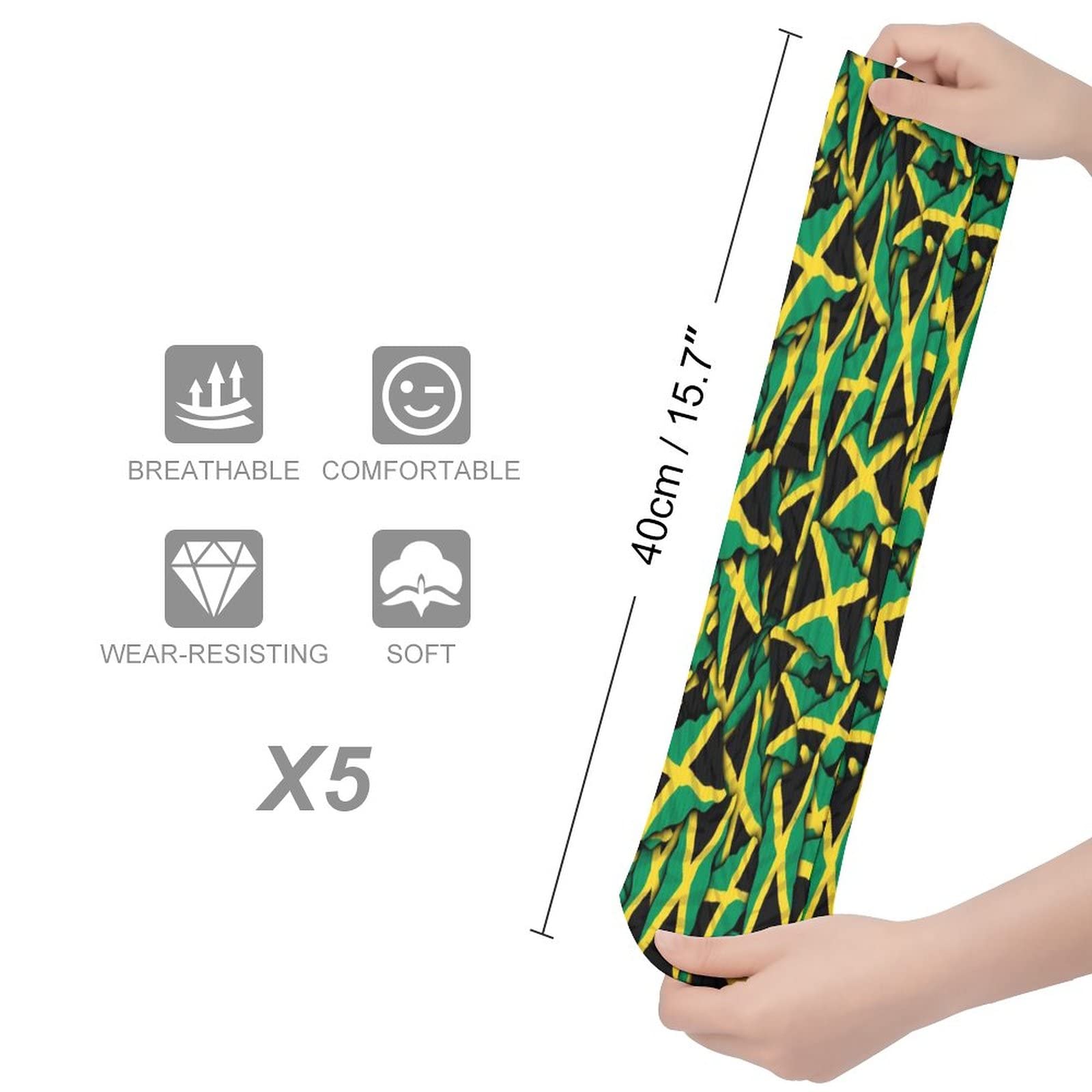 Jamaican Flag Casual Socks - 5 Pairs of Sweat-Wicking Breathable Sports Socks for Men & Women - Perfect for Running, Gym Workouts & Everyday Wear