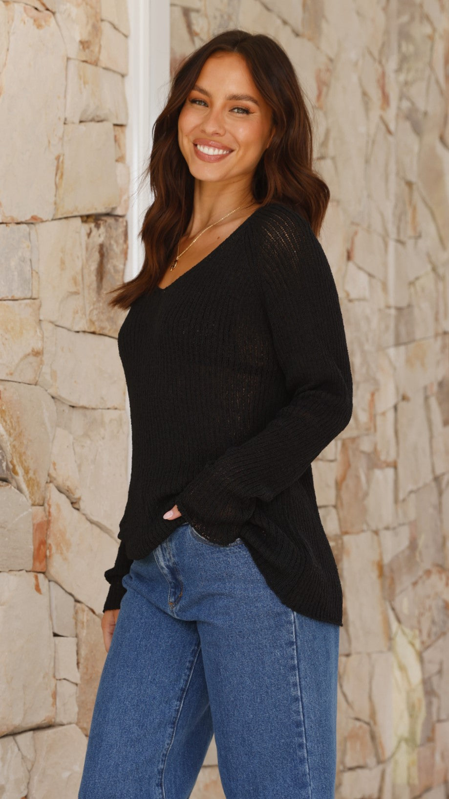 Casale Knit Top for Women - Soft Stretch Comfortable Black Long Sleeve Shirt - Perfect for Work, Casual Outfits & Layering