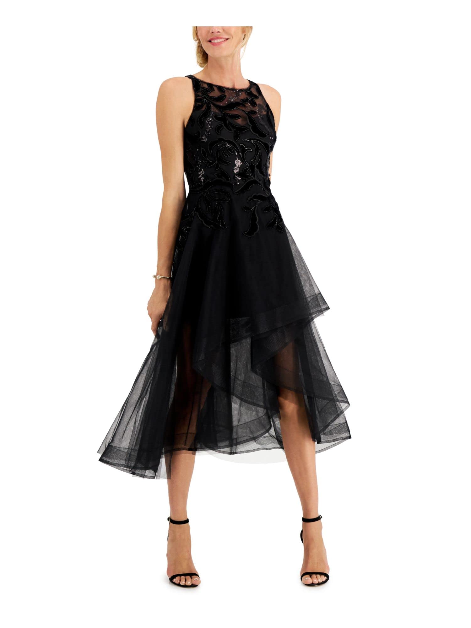 Adrianna Papell Women's Elegant Halter Velvet Tulle Evening Dress for Prom, Wedding & Special Occasions