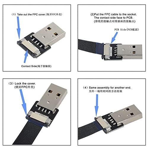 Cablecc Down Angled USB 2.0 Type-A Male to Micro USB 5Pin Male Data Flat Slim FPC Cable - 20cm High-Speed Charging & Sync Cable for FPV Drones, External Hard Drives, Smartphones & Android Devices - Perfect for RC Models, Data Transfer & Mobile Charging