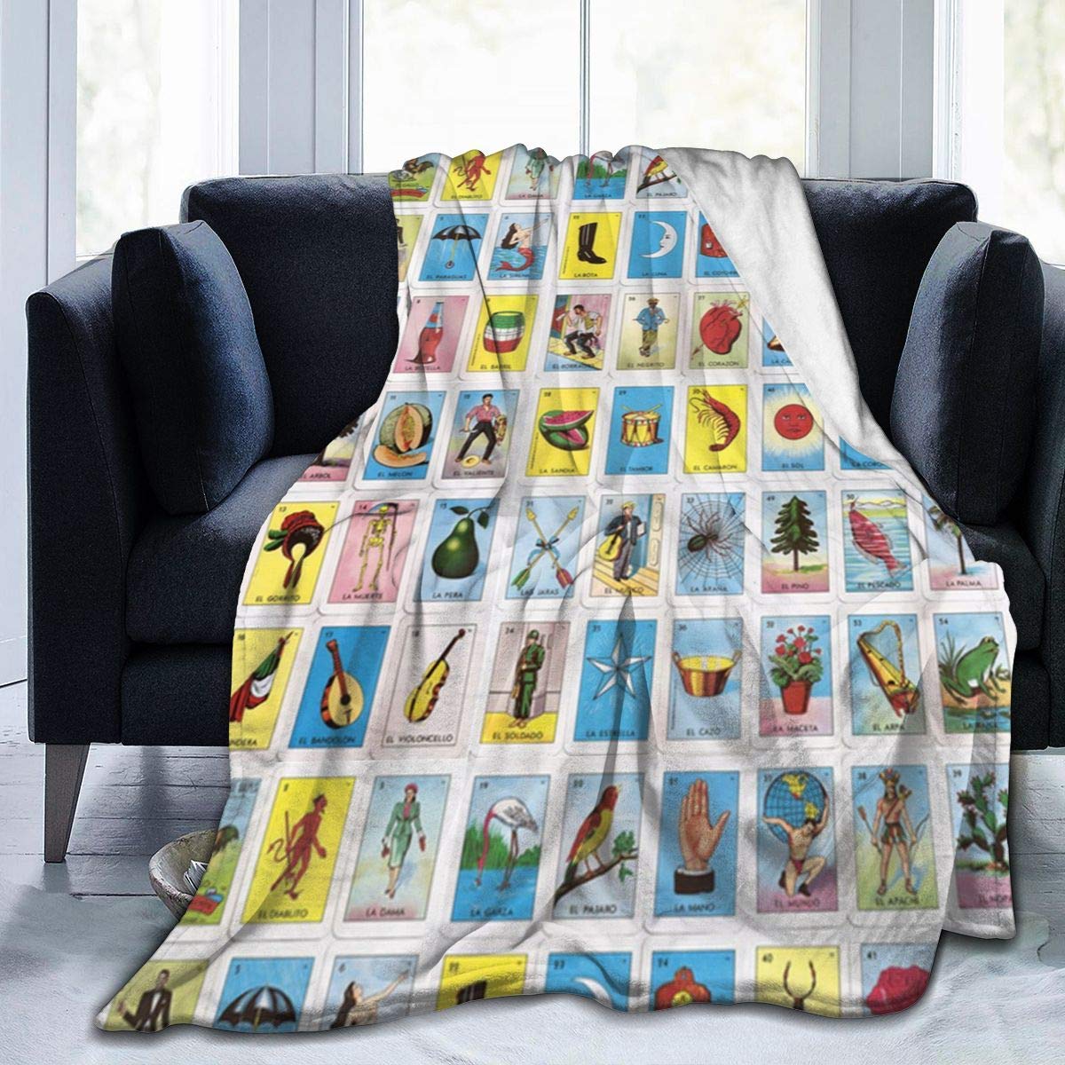Vibrant Mexican Loteria Blanket - Soft Flannel Fleece & Microfiber Throw Blanket 50