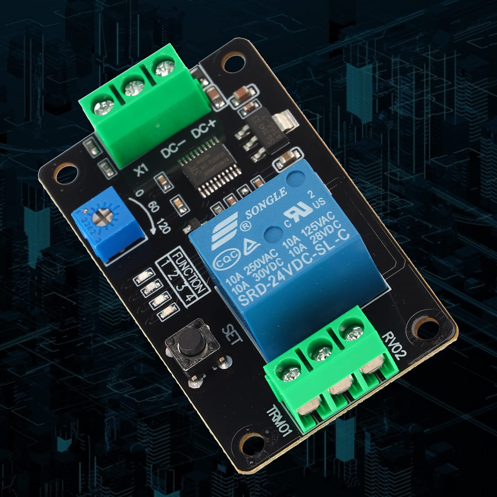 Delay Timer Relay Switch - 5V 12V 24V DC Adjustable Self-Locking On/Off Timer Module with 555 Timer (DC24V) for Industrial Automation, Home Appliances & DIY Electronics Projects