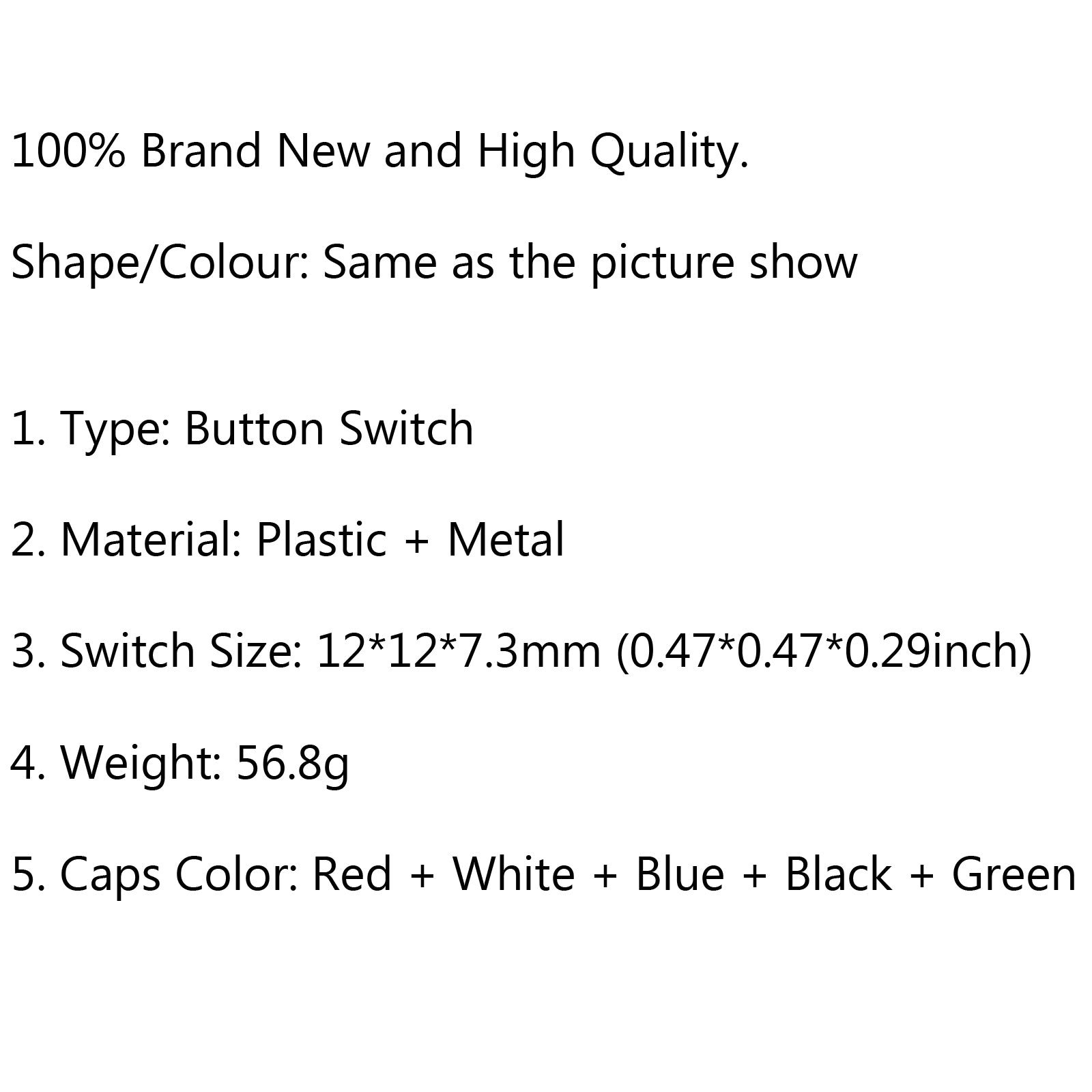 100 Pairs Tactile Switches with Round Button Caps - 12x12x7.3mm Micro Switch Kit in 5 Colors for DIY Electronics, Keyboard Repair & Arcade Button Replacement