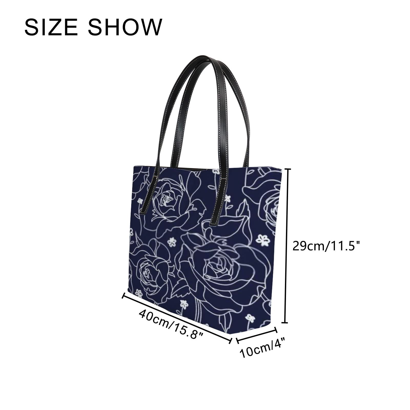 Stylish Navy Blue Floral Leather Tote Bag for Women - Crossbody Work Purse with Zipper | Perfect for Office, Travel & Everyday Use