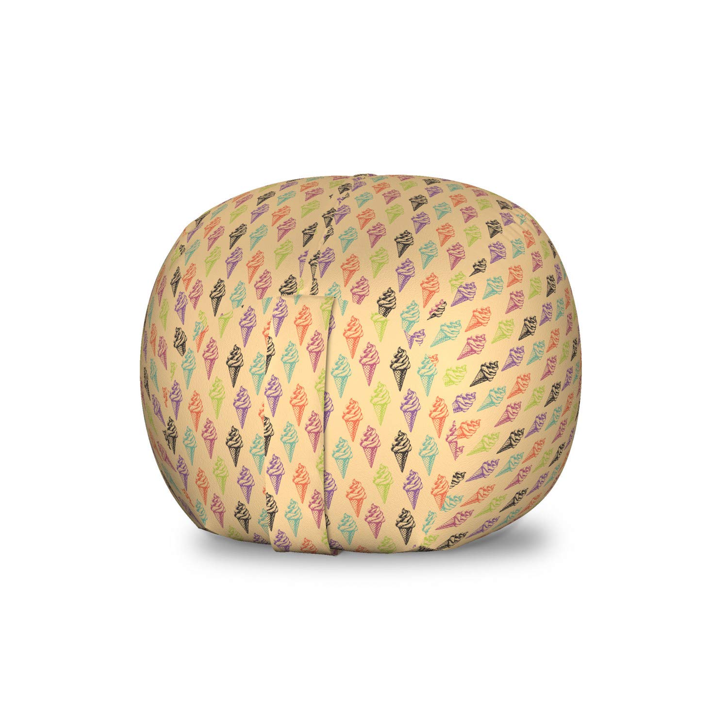 Ambesonne Ice Cream Cone Toy Storage Bag Chair - Modern Grunge Color Summer Print, Washable Stuffed Animal Organizer for Kids Room - Small Multicolor - Perfect for Playroom, Bedroom & Daycare Organization