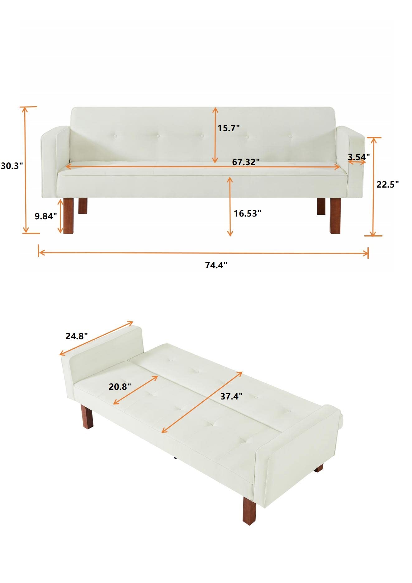 Anwick Modern Fabric Sofa Bed Futon - Convertible Sleeper Loveseat with 2 Pillows & Armrests, 75
