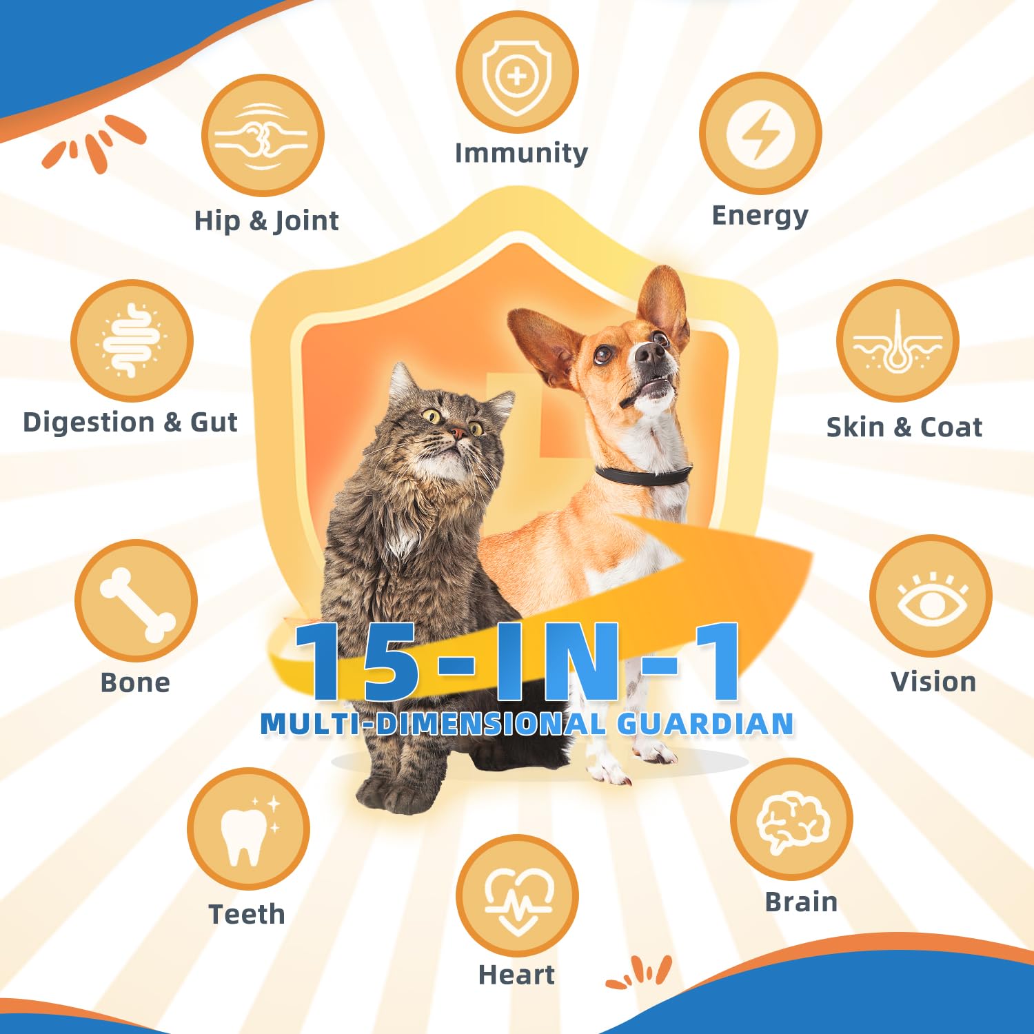 Premium Dog Multivitamin Powder with Glucosamine & Omega 3 - Immune Support, Skin & Coat Supplement for Allergy Relief - Probiotics for Digestive Health - Ideal for Active Dogs & Senior Pets