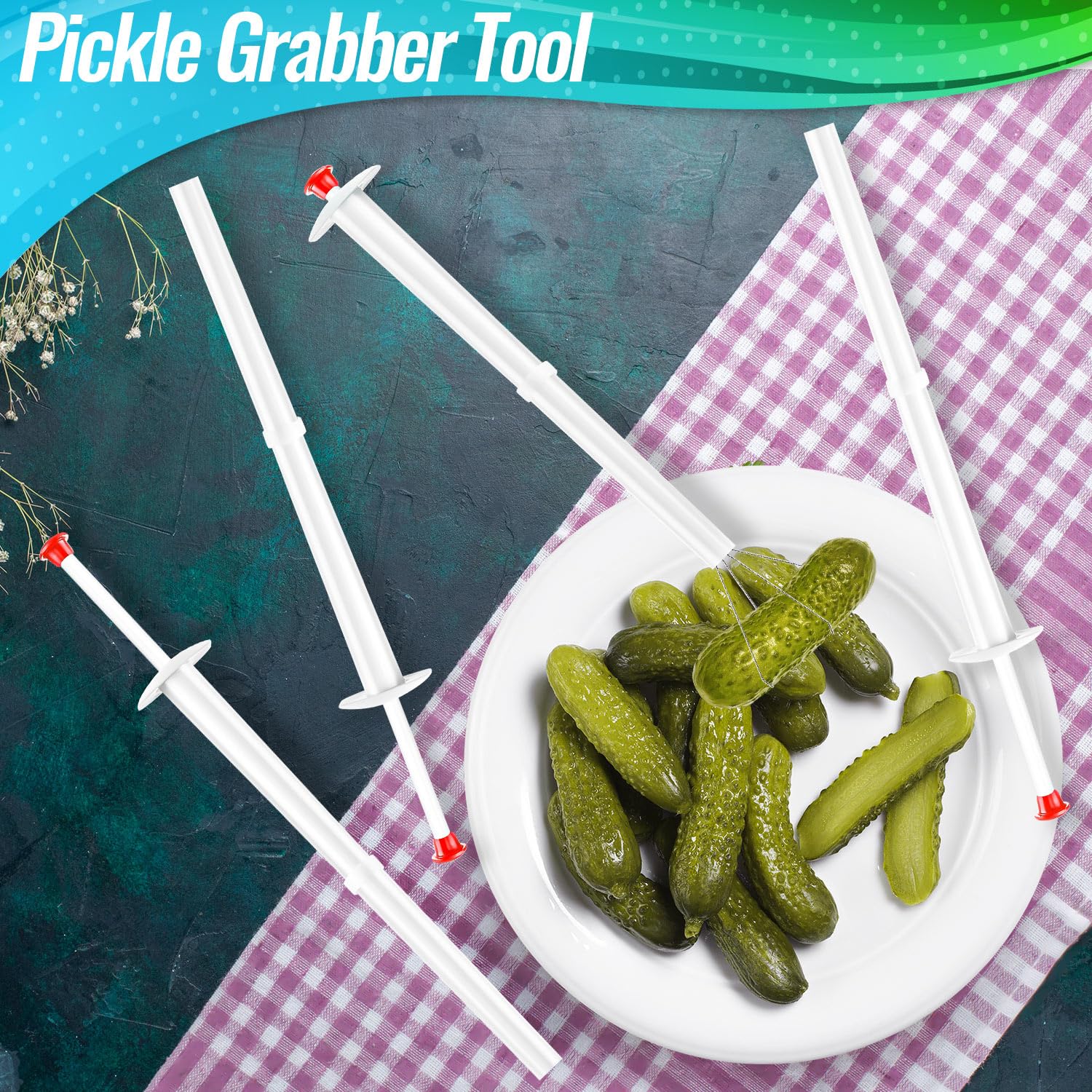 2Pcs Stainless Steel Pickle Grabber Tool - Kitchen Food Picker for Olives, Peppers & Pickles - Perfect for Canning, Cocktail Garnishing & Salad Making