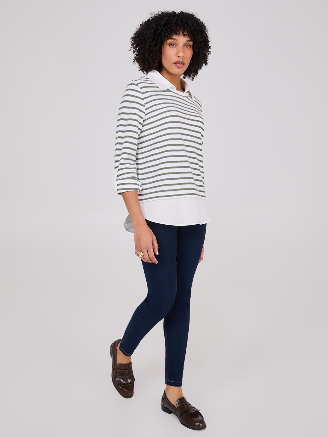 2-Pack Striped Sweater with Blouse - Women's Fashion Knitwear for Casual Wear & Office Outfits