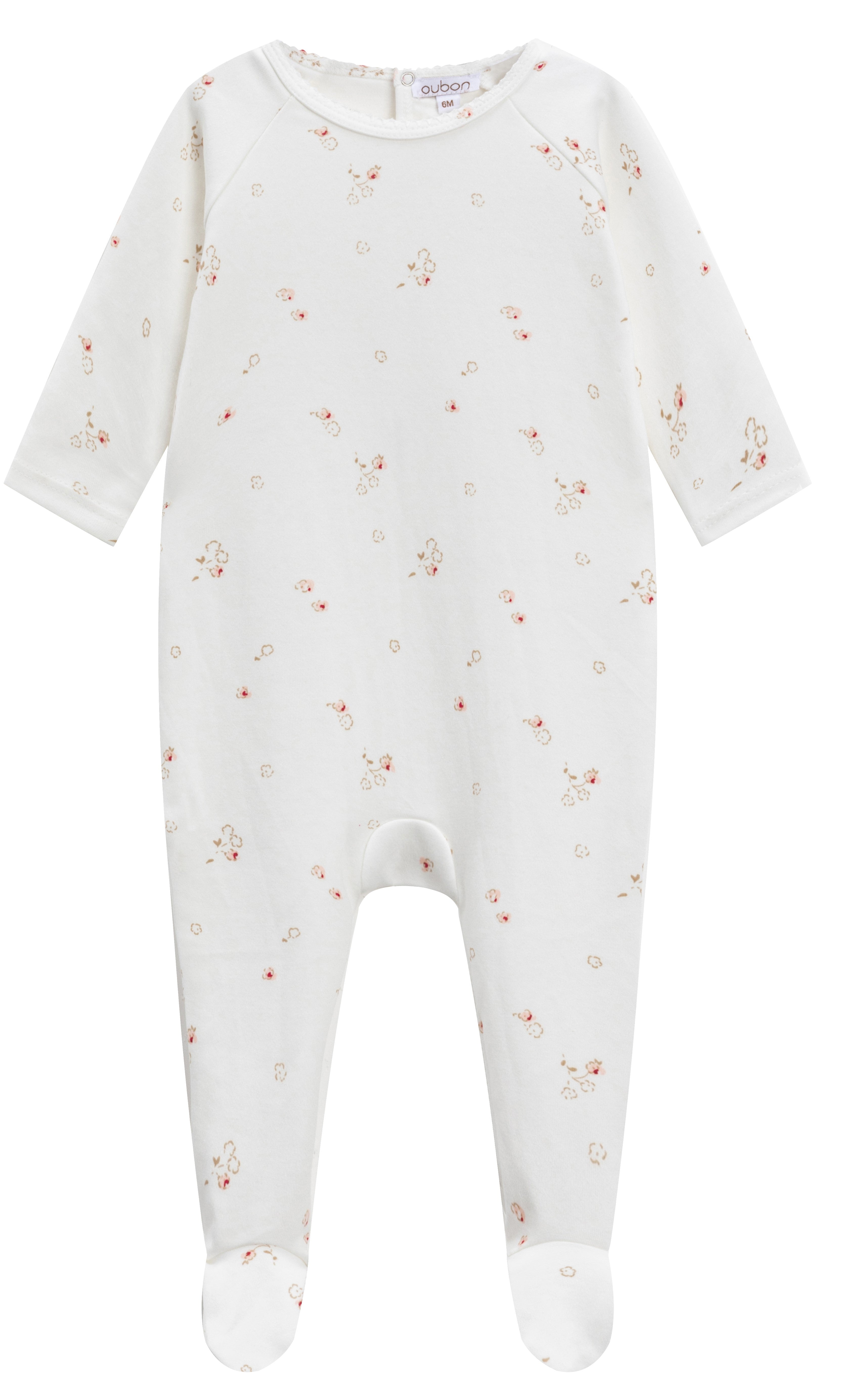 Oubon Floral Print Coral Off-White Baby Footie Pants - Soft & Comfortable for Newborns, Infants - Perfect for Playtime, Naptime & Photo Shoots