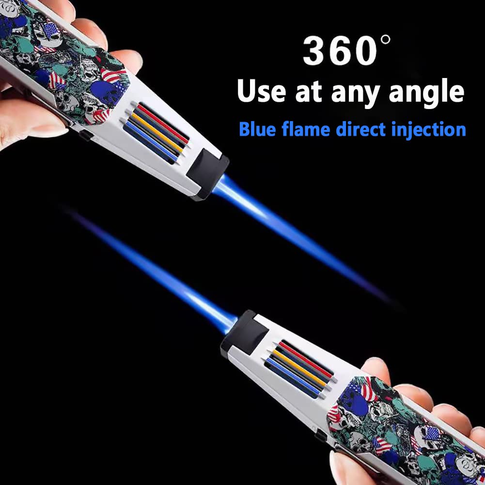 Butane Torch Lighter - Windproof Refillable Adjustable Jet Flame Lighter for Kitchen, Candle Lighting, Camping, BBQ & Grill (Gas Not Included) - Perfect for Cooking, Soldering, DIY Projects & Outdoor Adventures (Skull Design)